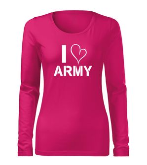DRAGOWA SLIM Women's T -shirt with Long Sleeve I Love Army, pink 160g/m2