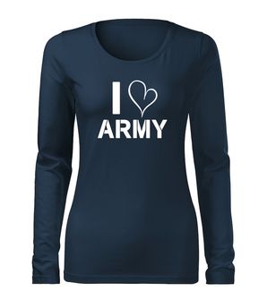DRAGOWA SLIM Women's T -shirt with Long Sleeve I Love Army, dark blue 160g/m2