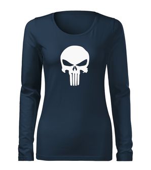 Dragow Slim Women's T -shirt with long sleeve Punisher, dark blue 160g/m2