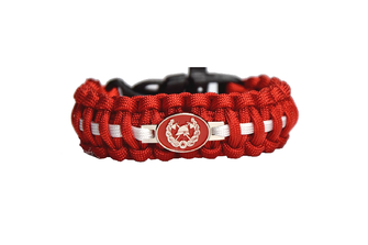 Paracord bracelet proud firefighter, red, fastening on clip with whistle, width 2.4cm