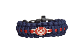 Paracord bracelet proud firefighter, blue, fastening on clip with whistle, wider 2.4cm