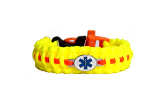 Paracord bracelet proud rescuer, yellow, fastening on clip with whistle, width 2.4cm