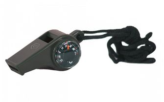 Pentagon whistle with compass and thermometer, black