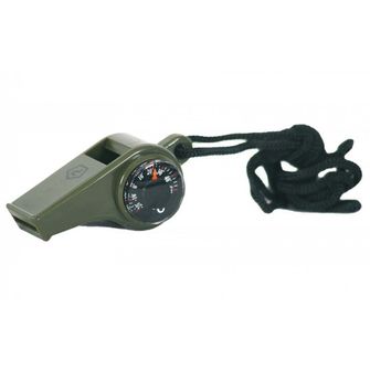 Pentagon whistle with compass and thermometer, olive