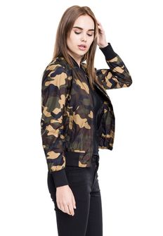 Urban Classics Women's Light Bomber camouflage jacket, Woodcamo