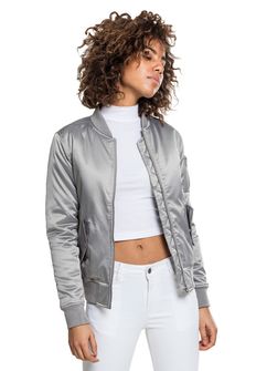 Urban Classics women's satin bomber jacket, silver
